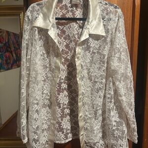 White Lace Button Up Long Sleeve Top